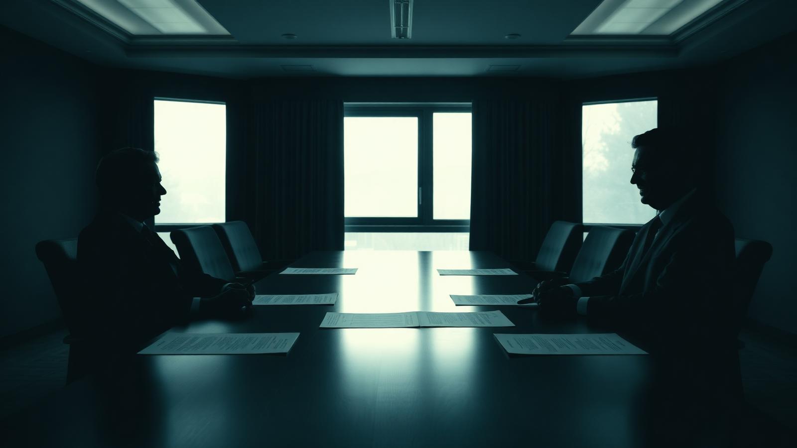 Rokovacia miestnosť počas M&A transakcie s právnikmi a poradcami oboch strán